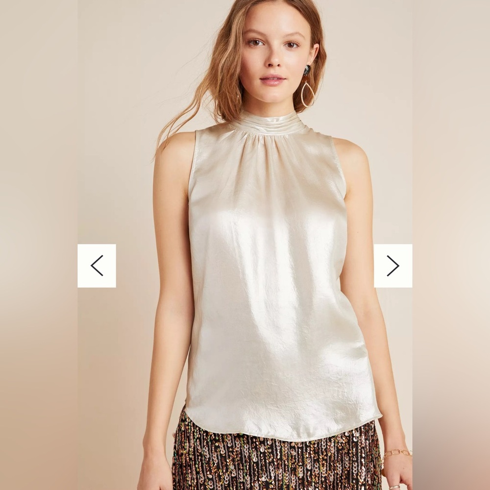 NWT Maeve Romilly Blouse Sleeveless Top cream white satin size 4